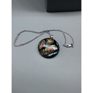 Glass Pendant Sterling Silver Necklace 17”